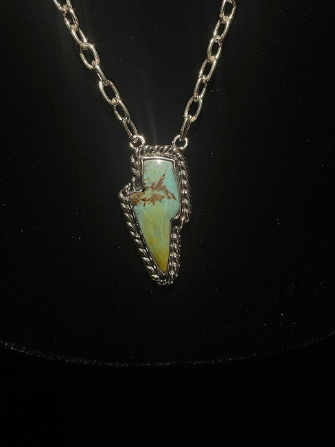 Lightning Bolt Real Turquoise Sterling Silver Necklace - Regul Silver