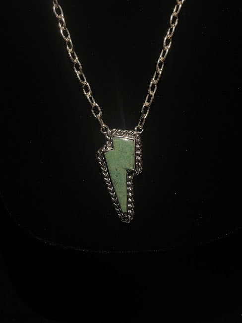 Lightning Bolt Real Turquoise Sterling Silver Necklace - Regul Silver