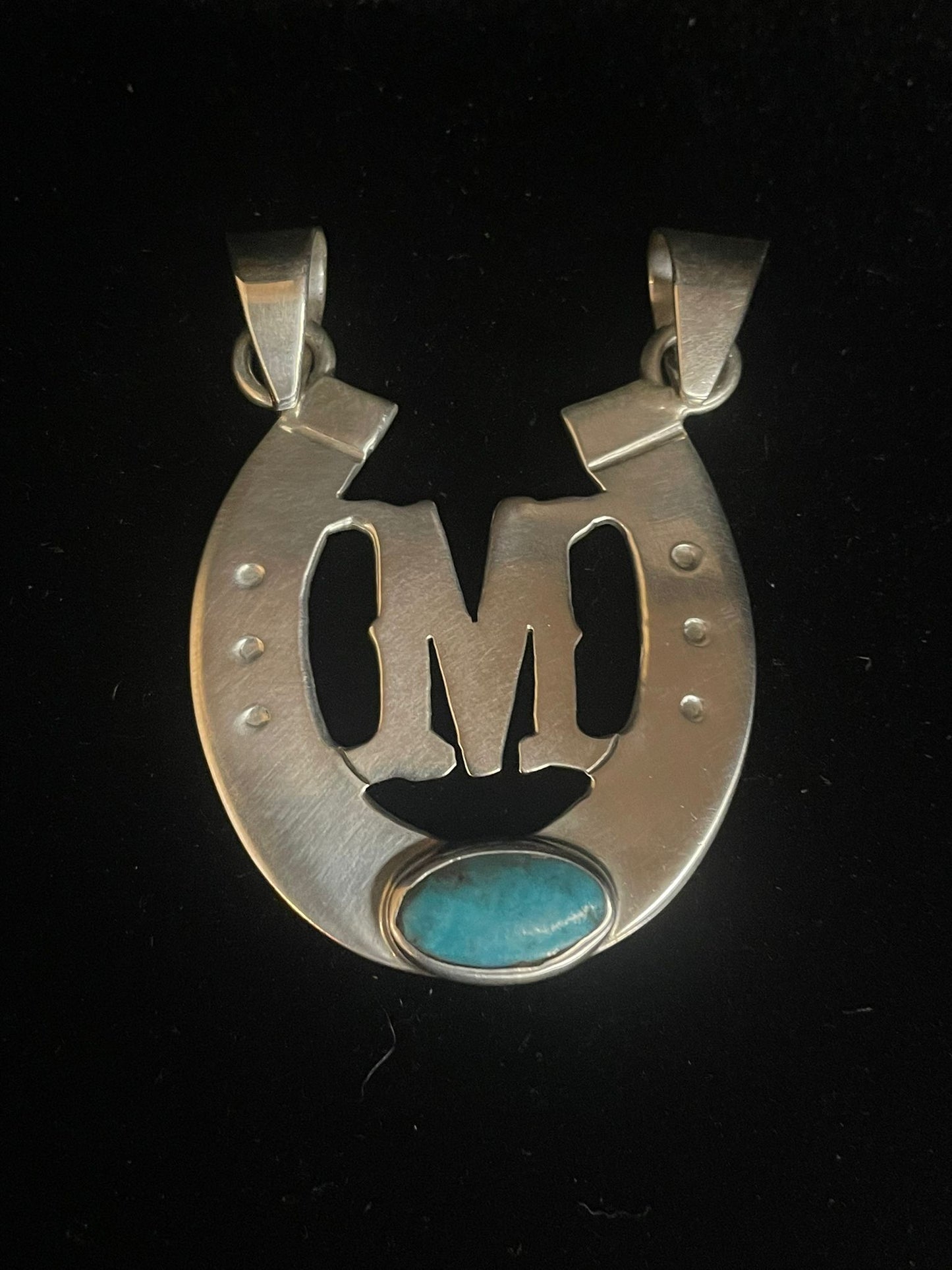 Initial Pendant with Genuìne Turquoise Gemstone –  Horseshoe - Regul Silver