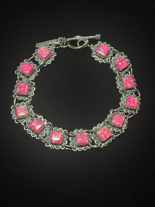 Shop Sterling Silver Lab Opal Inlay Western Style Bracelets - Regul Silver