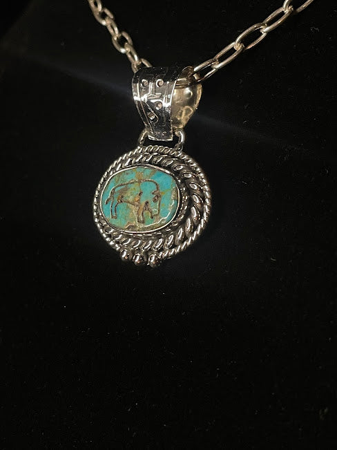Hand Etched Buffalo | Genuine Turquoise - Regul Silver