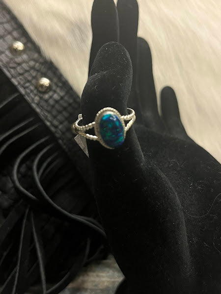 Handmade Sterling Silver  and Lab Opal Gemstone Rings - Regul Silver