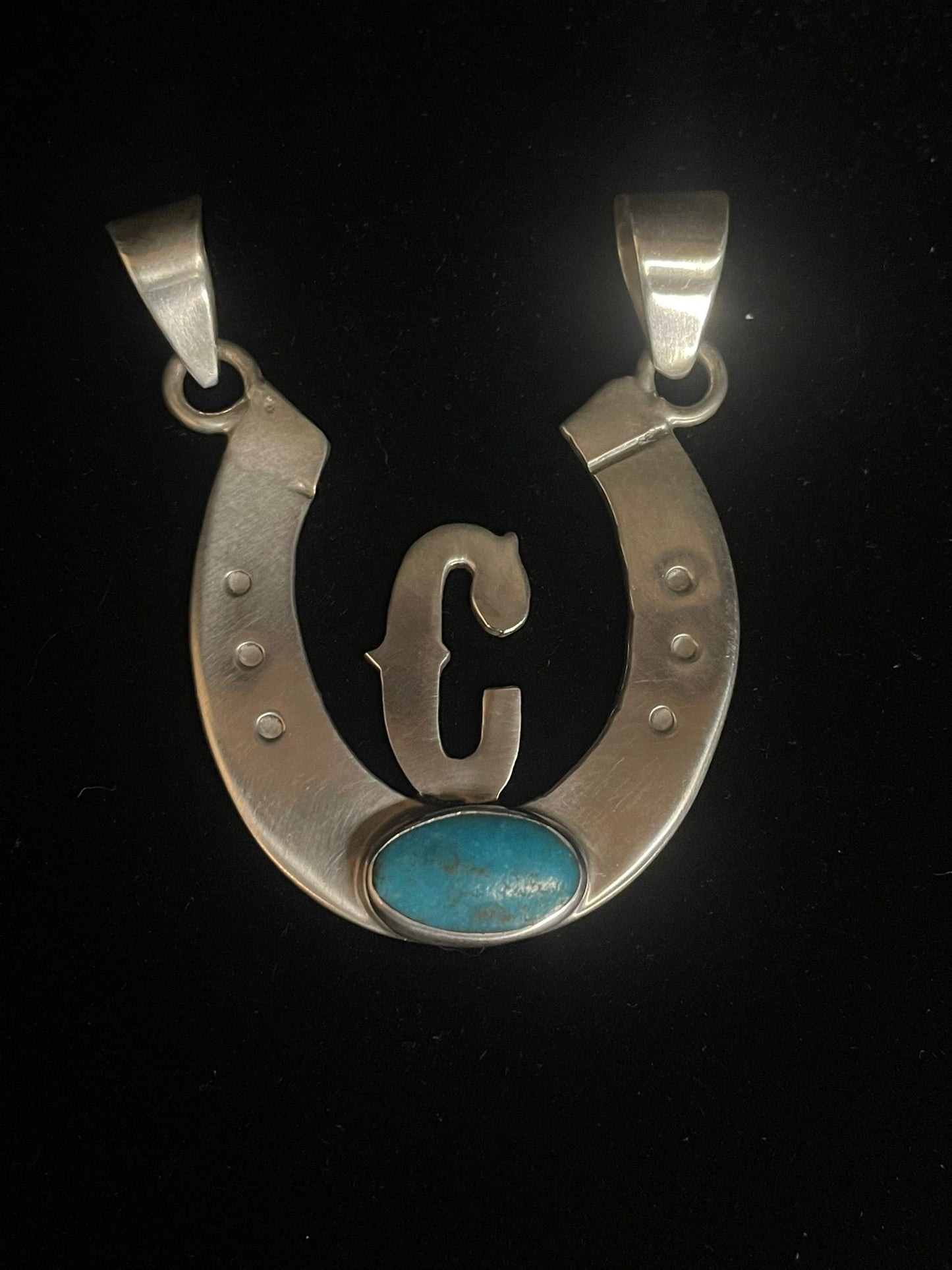 Initial Pendant with Genuìne Turquoise Gemstone –  Horseshoe - Regul Silver