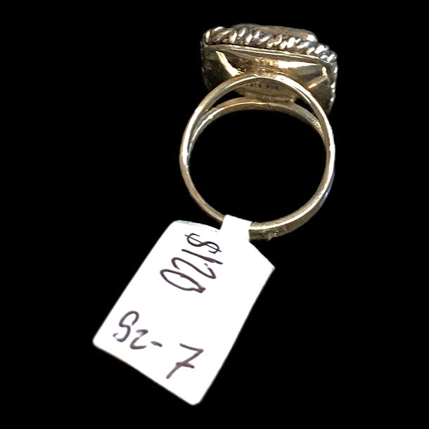 One Of a Kind Handcrafted Turquoise Ring w/ Double Band - Regul Silver