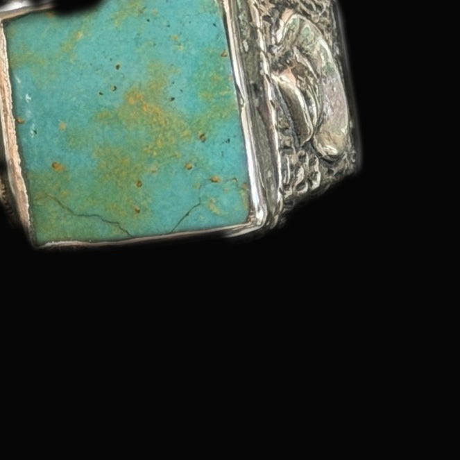 Genuine Turquoise Square Signet Ring | Golden Matrix — black background