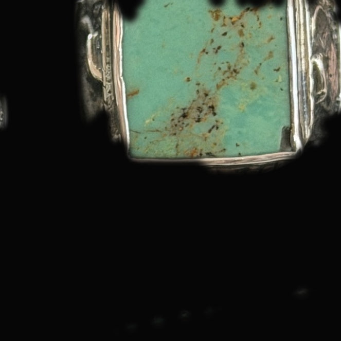 Genuine Turquoise Square Signet Ring — mint-green square cut by a dramatic dark river of matrix
