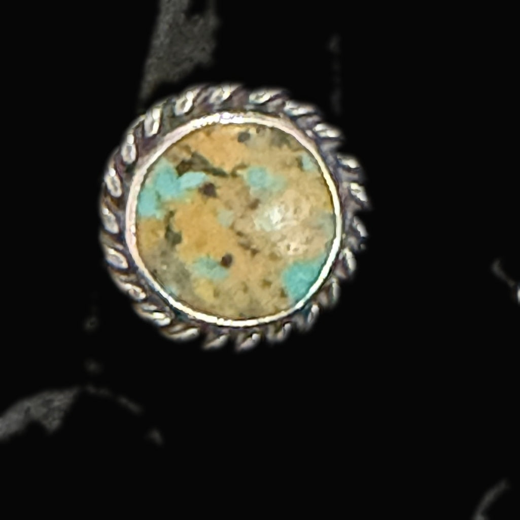 Genuine Turquoise Round Ring — large round stone — a golden-tan field ringed with bright blue patches