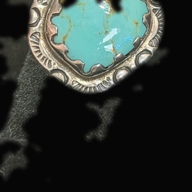 Genuine Turquoise Freeform Ring — large freeform stone capped with golden-brown matrix over bright blue-green