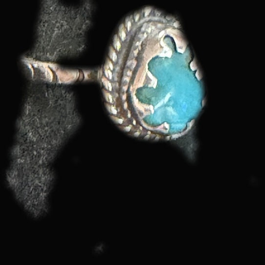 Genuine Turquoise Teardrop Ring — small blue-green teardrop with scattered dark specks
