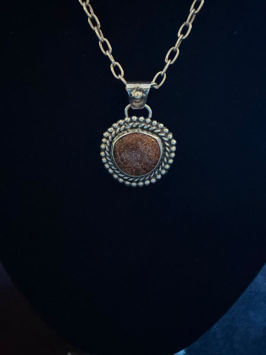 Back view of sparkling Goldstone Pendant|Handcrafted Western Silver Jewelry
