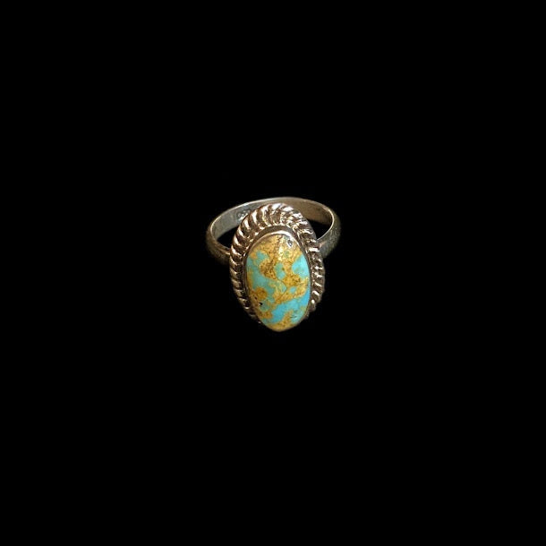 Real Sonoran Blue Turquoise Single Stone Ring in Sterling Silver - Regul Silver