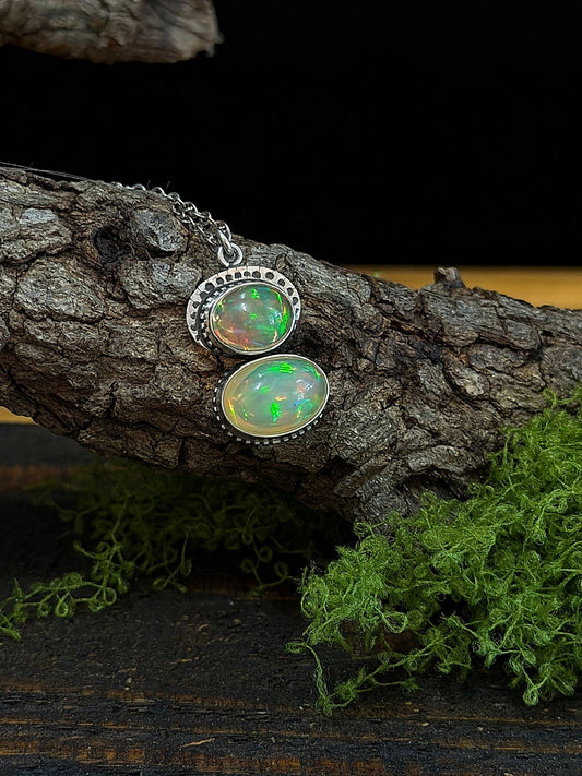 Front view of DM11 Ethiopian Opal Duo Pendant Necklace