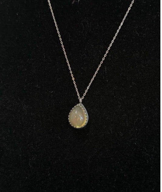 Front view of DM15 Ethiopian Opal Pendant Necklace with Beaded Bezel