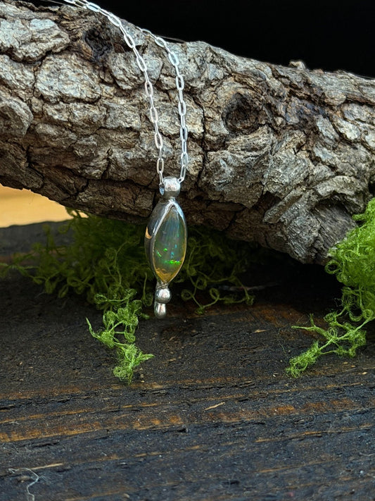 Front view of DM05 Ethiopian Opal Marquise Pendant Necklace
