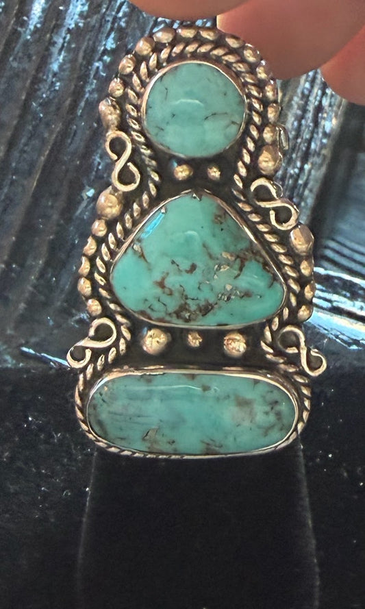 Turquoise 3-stone triangle ring