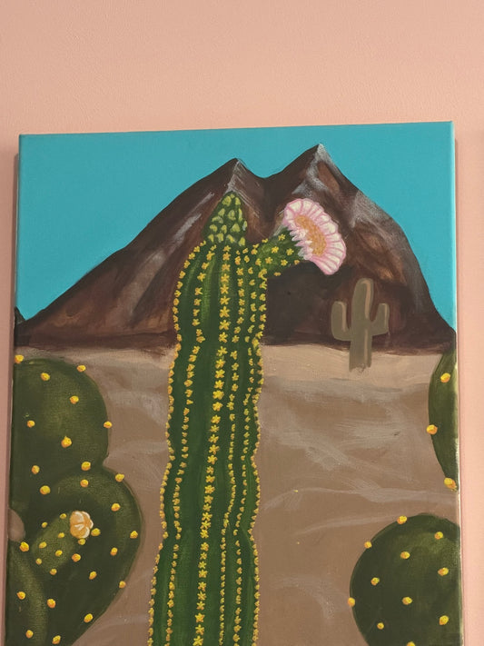 Detail view of desert Bloom Triptych — Original Acrylic Painting Set by Flying Greyhawk