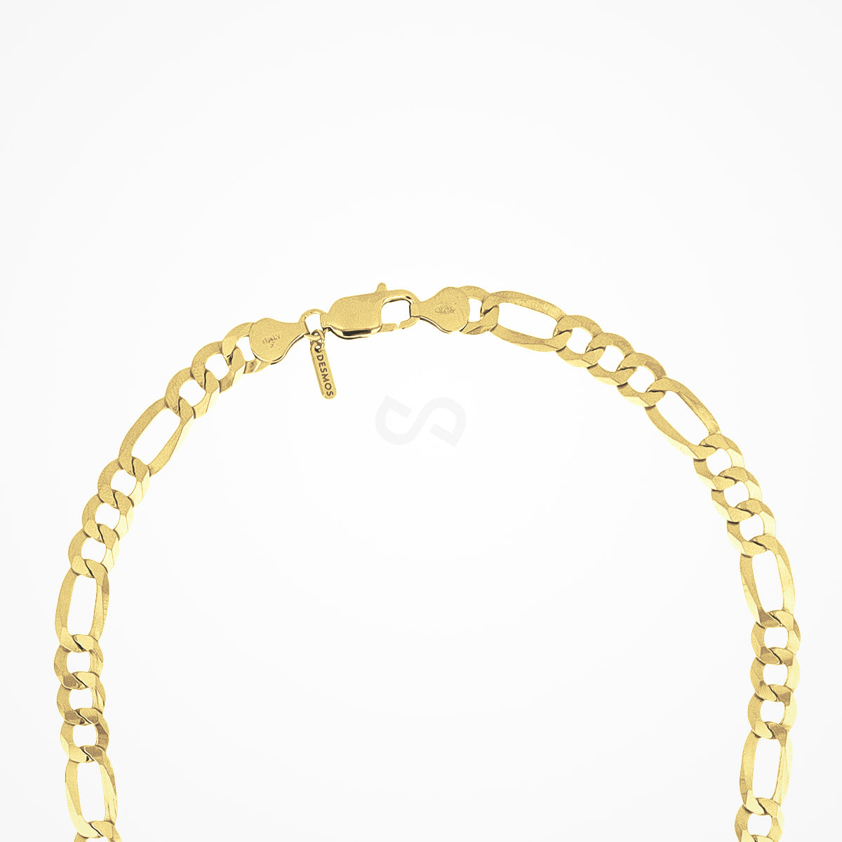 Figaro chain necklace in sterling silver with 18K gold plate — the chain laid flat, second view
