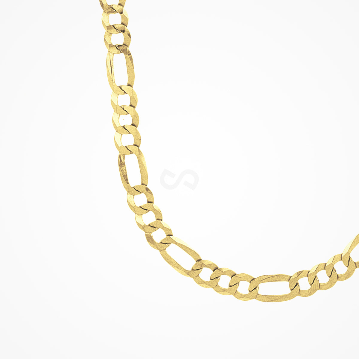 Figaro chain necklace in sterling silver with 18K gold plate — the chain laid flat, third view
