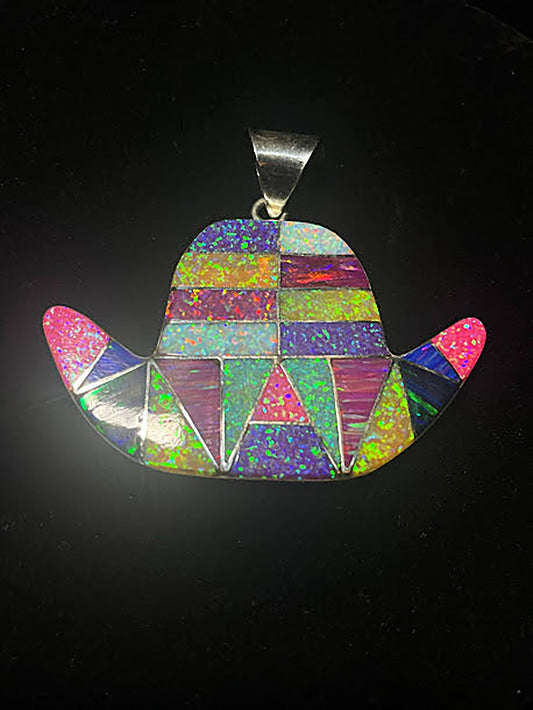 Front view of genuine Opalite Cowboy Hat Pendant