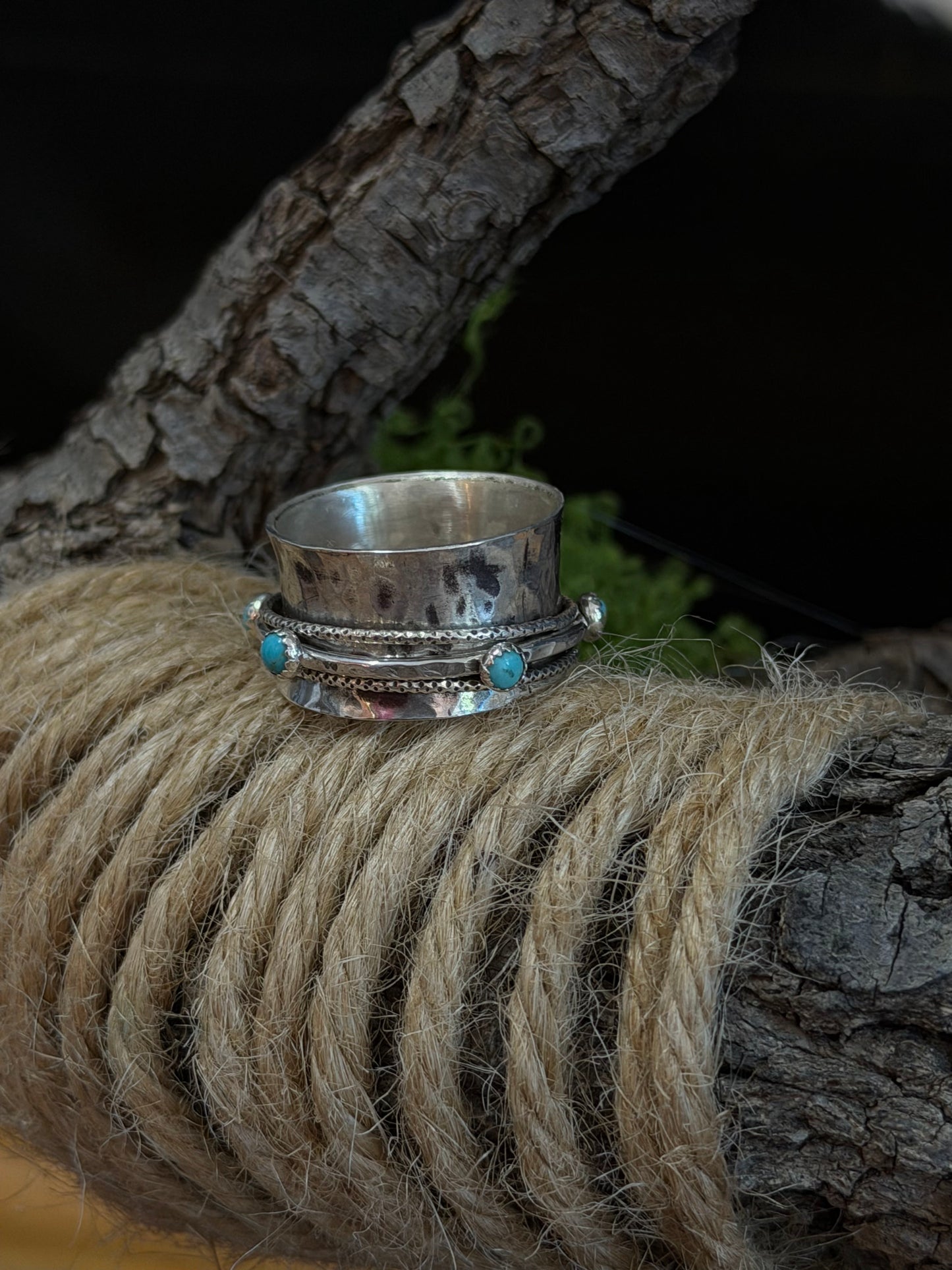 Blue Turquoise Spinner Ring - Regul Silver