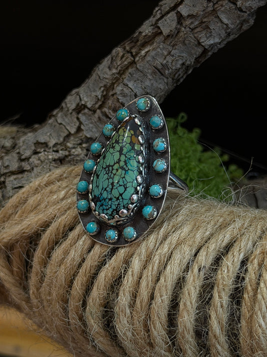 Kingman Mine Turquoise Large Teardrop Ring - Regul Silver