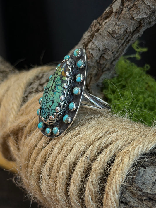 Kingman Mine Turquoise Large Teardrop Ring - Regul Silver