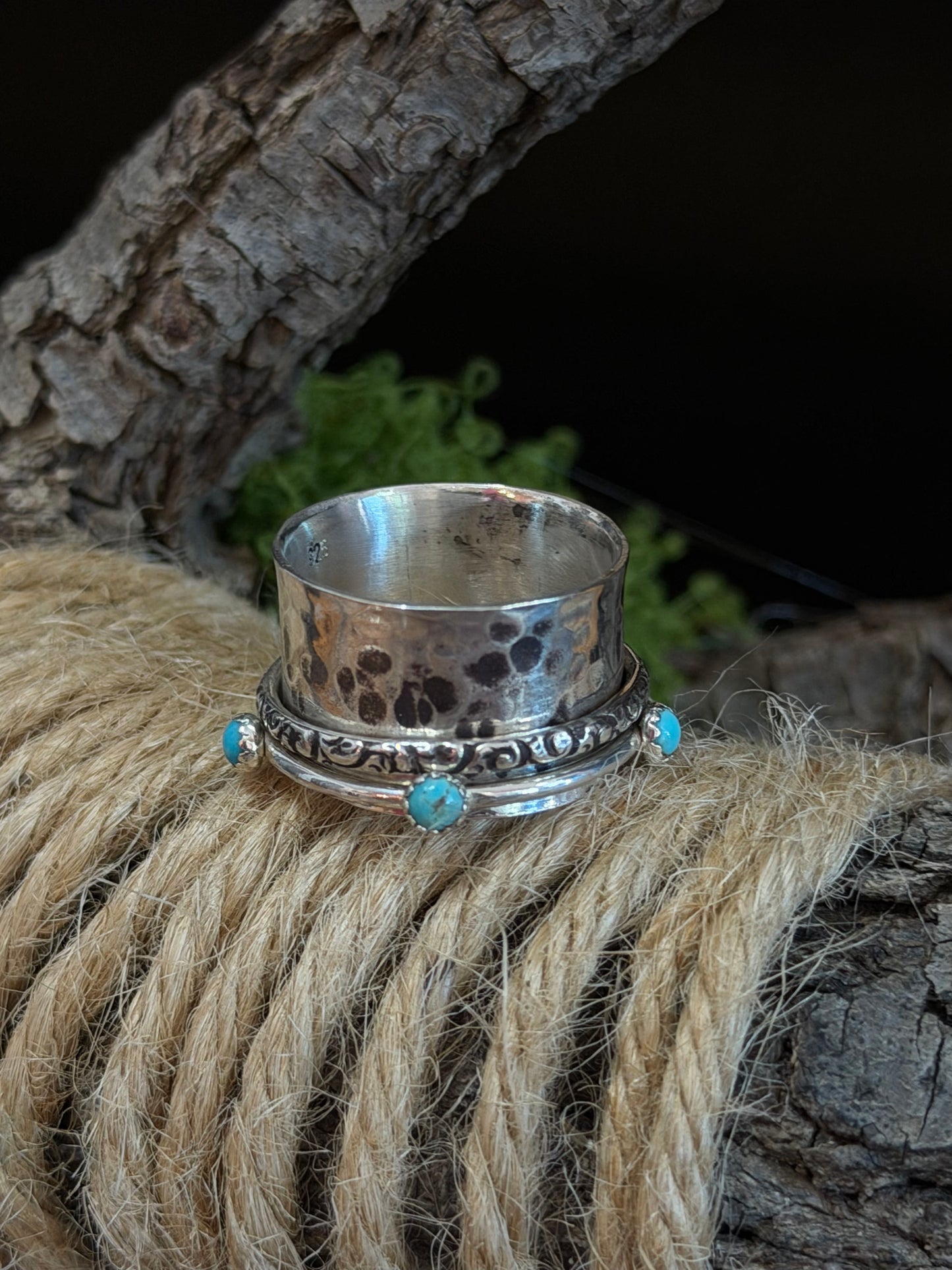 Blue Turquoise Spinner Ring - Regul Silver