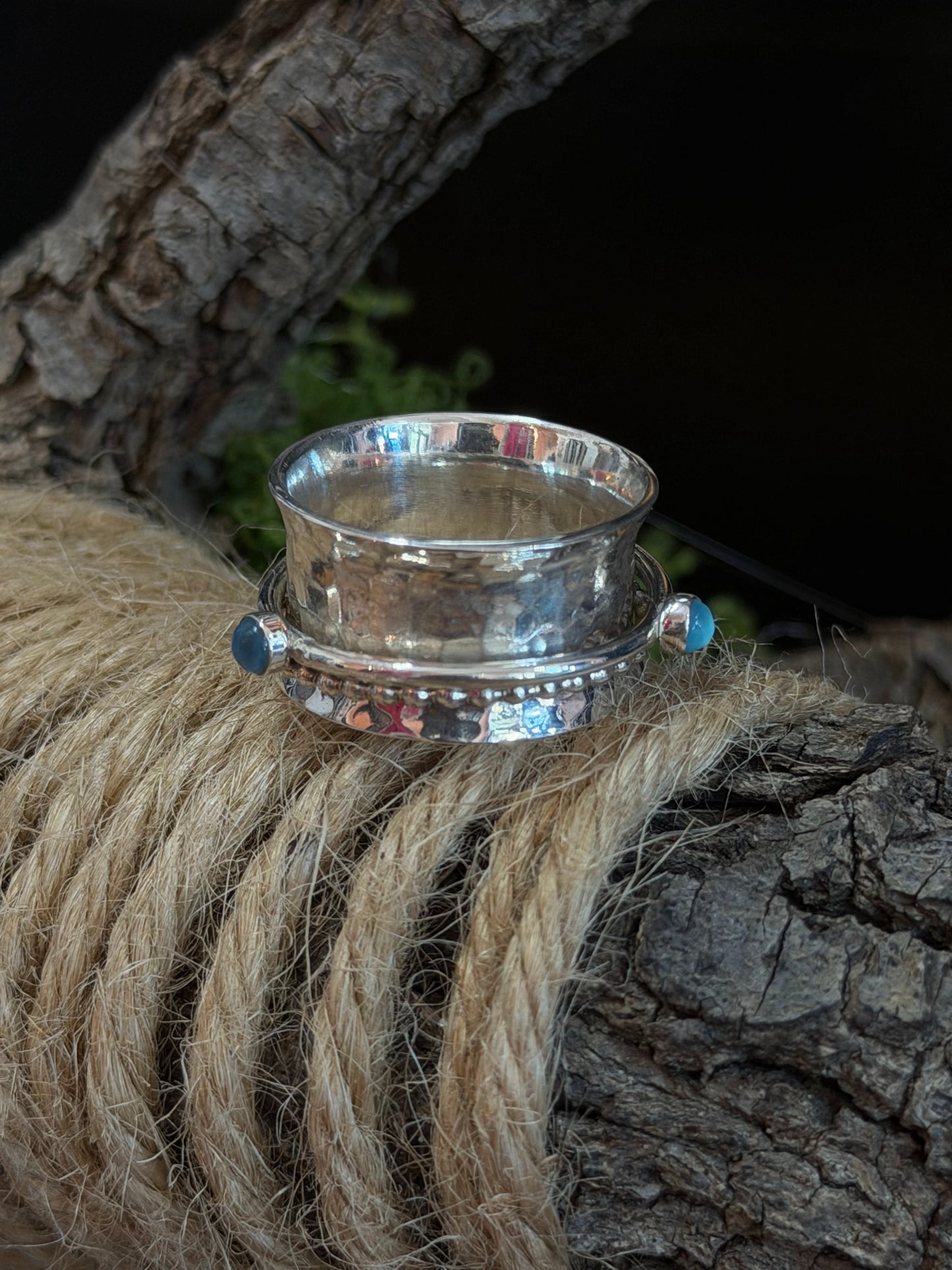 Blue Turquoise Spinner Ring - Regul Silver