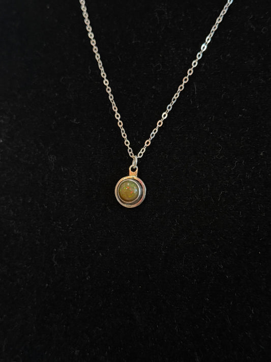 Fire Opal  Pendant Necklace - Regul Silver