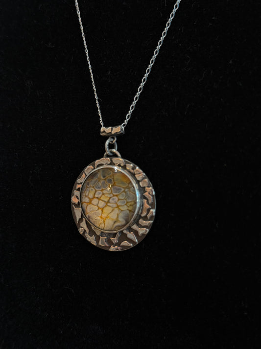 Hand-Painted Glass Cabochon Necklace - Regul Silver