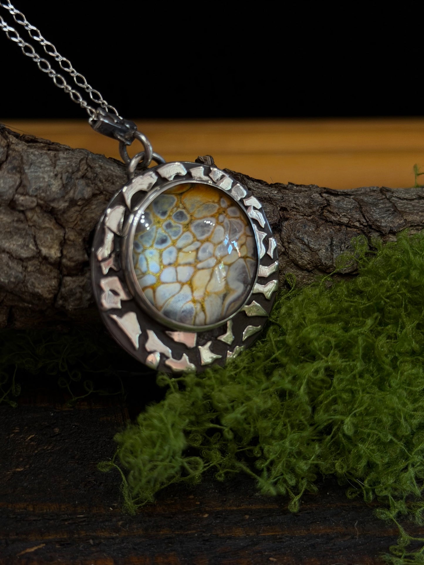Sterling Silver Pendant Necklace | Hand-Painted Glass Cabochon