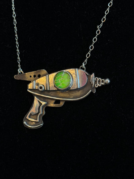 Space Rocket Necklace with Hand-Painted Glass - Regul Silver