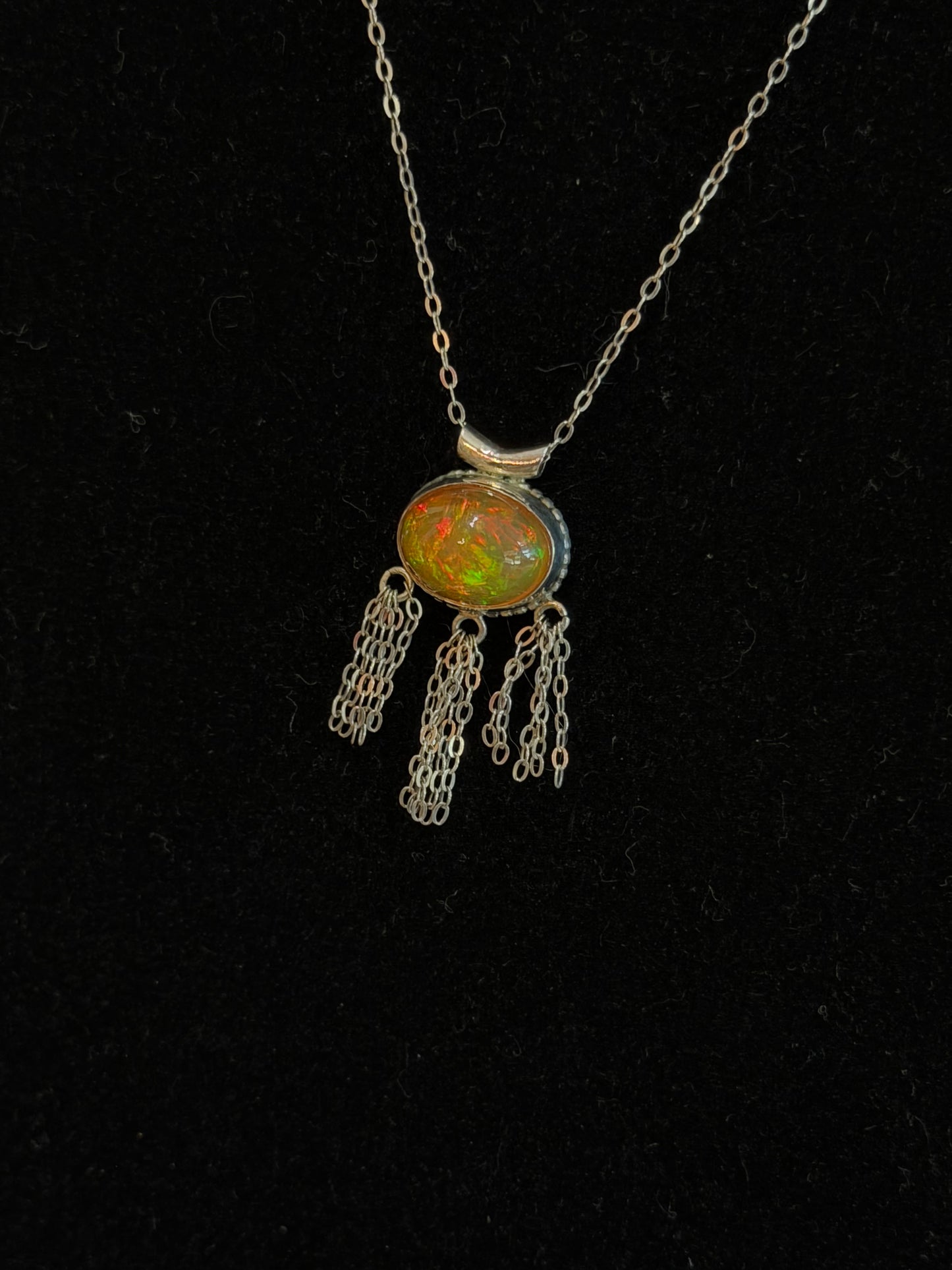 Sterling Silver Opal Pendant Necklace