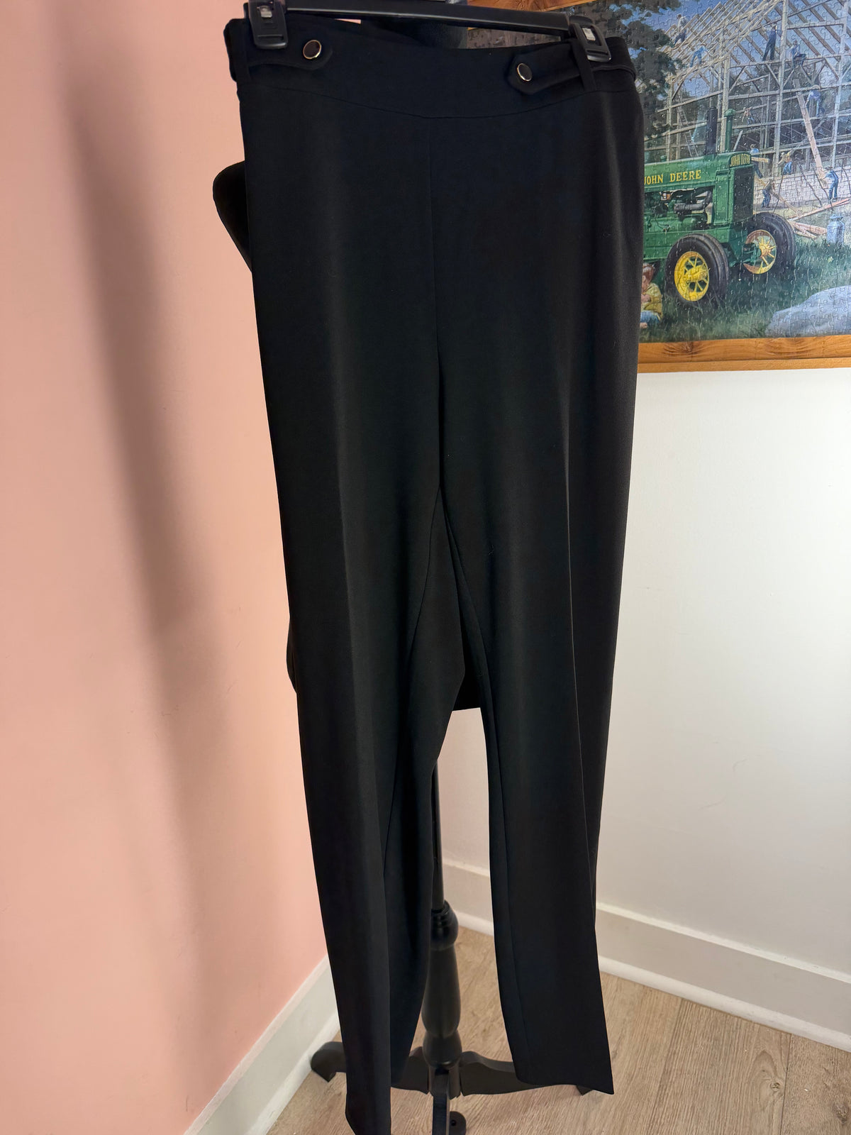 NYCC black wide-leg pants with button-tab waist, full front view
