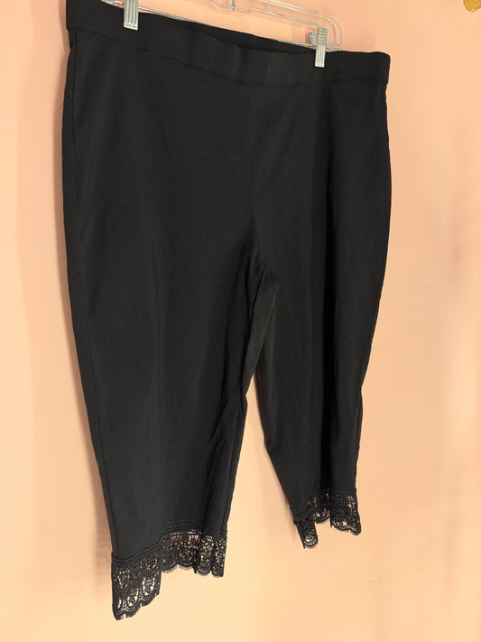 Real Size black capri leggings with lace ankle hems, front view