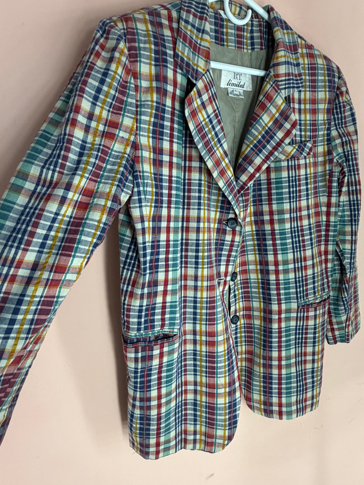 BT Limited multicolor plaid blazer, angle view