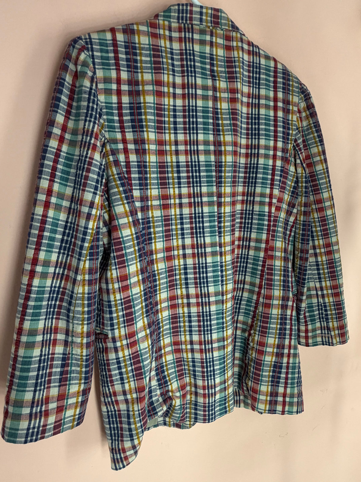 BT Limited multicolor plaid blazer, back view