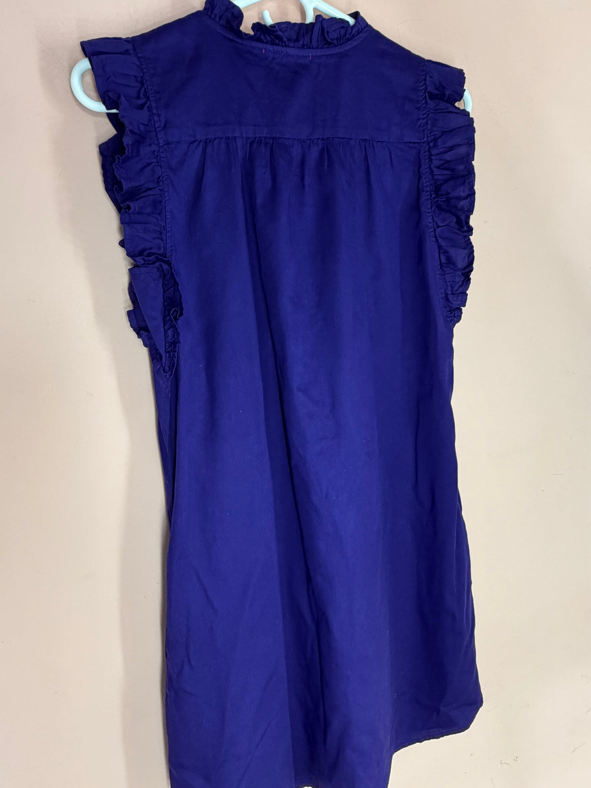 STARKx royal purple sleeveless ruffle dress, back view
