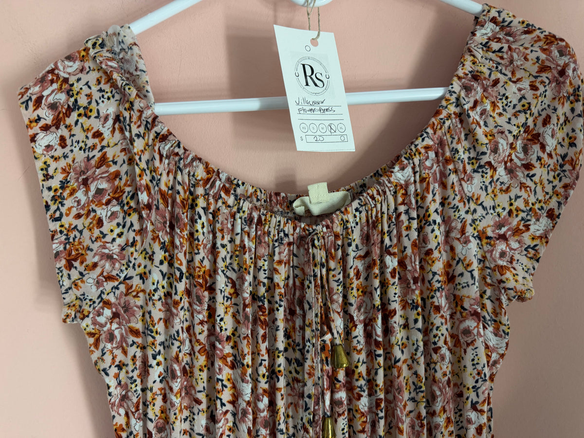 Ditsy floral dress neckline close-up with Regul Design Studio price tag