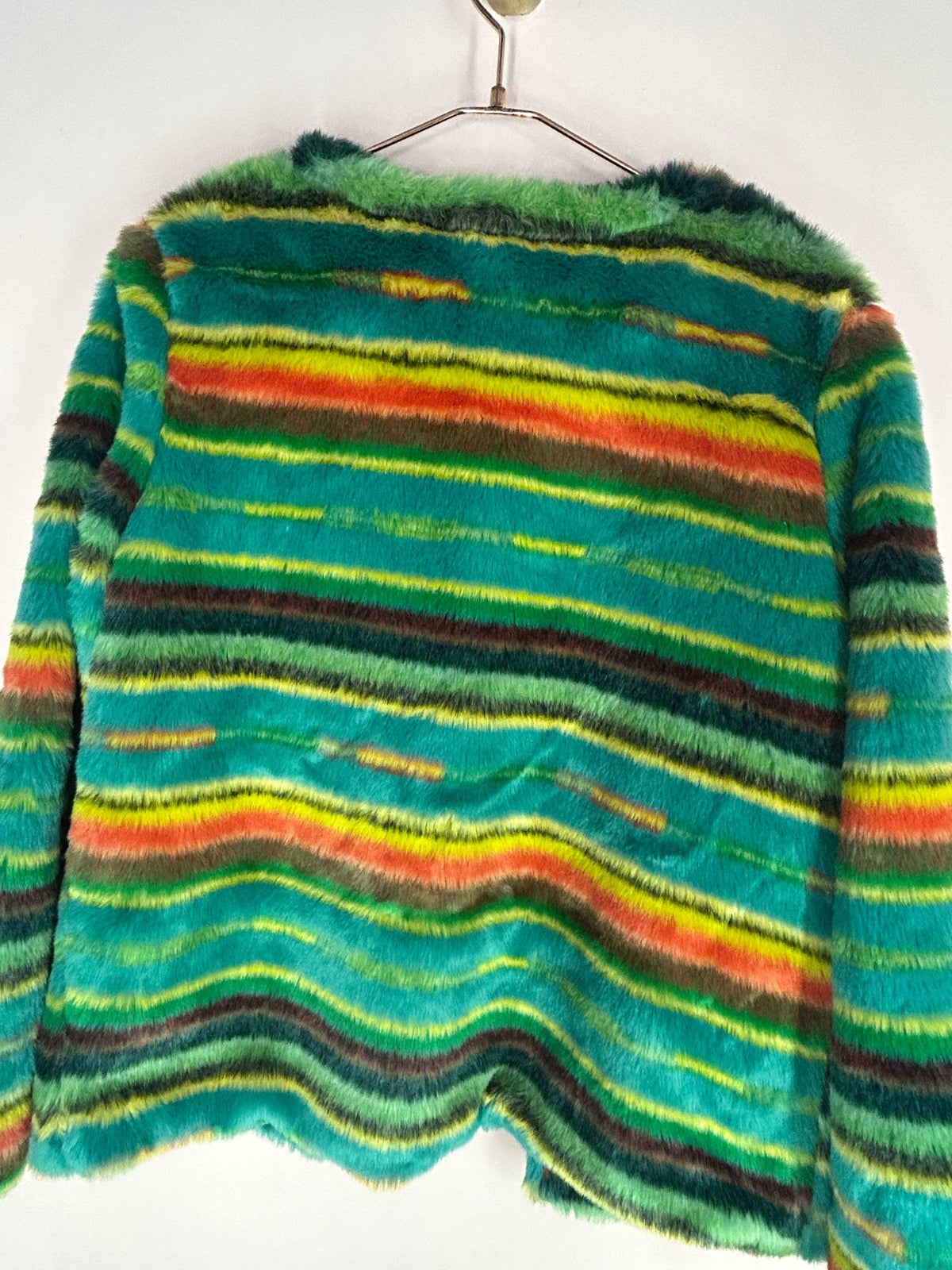 Back view of faux Fur Jacket for Women, Multicolor Striped, L&B Lucky & Blessed