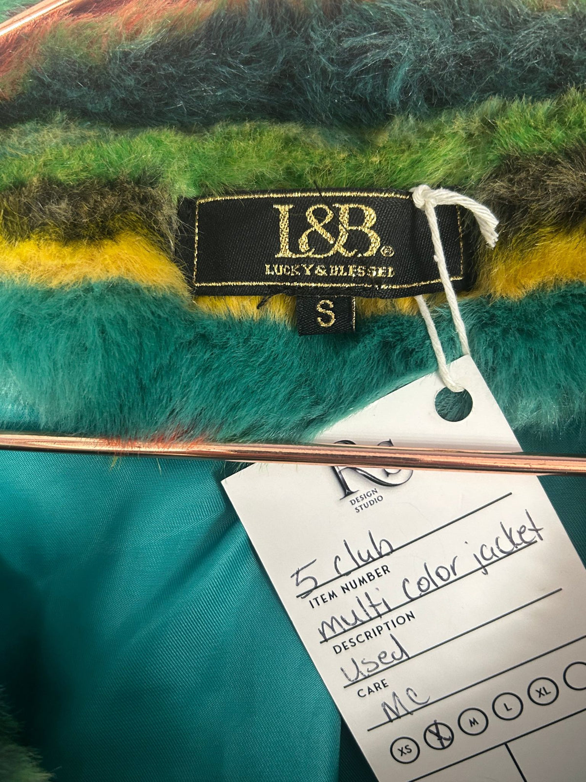 Front view of faux Fur Jacket for Women, Multicolor Striped, L&B Lucky & Blessed