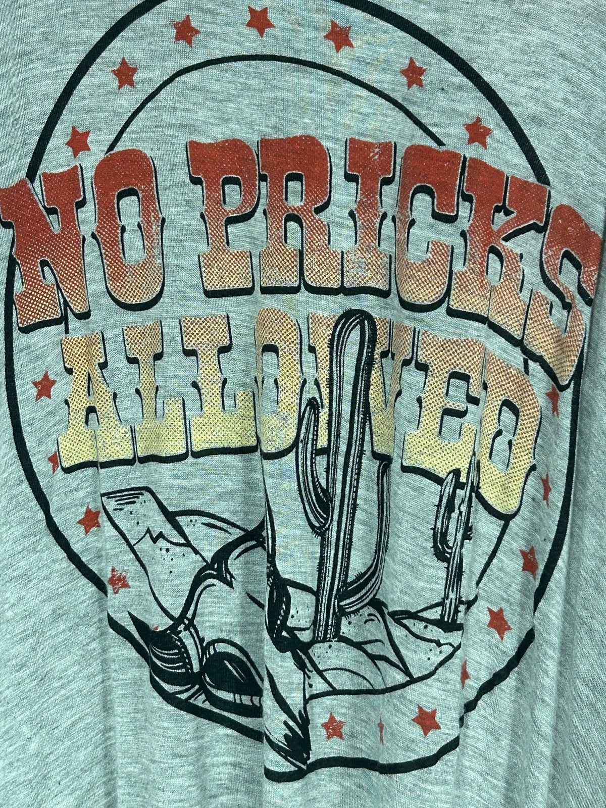 Detail view of western Graphic Tank Top for Women, 'No Pricks Allowed' Cactus