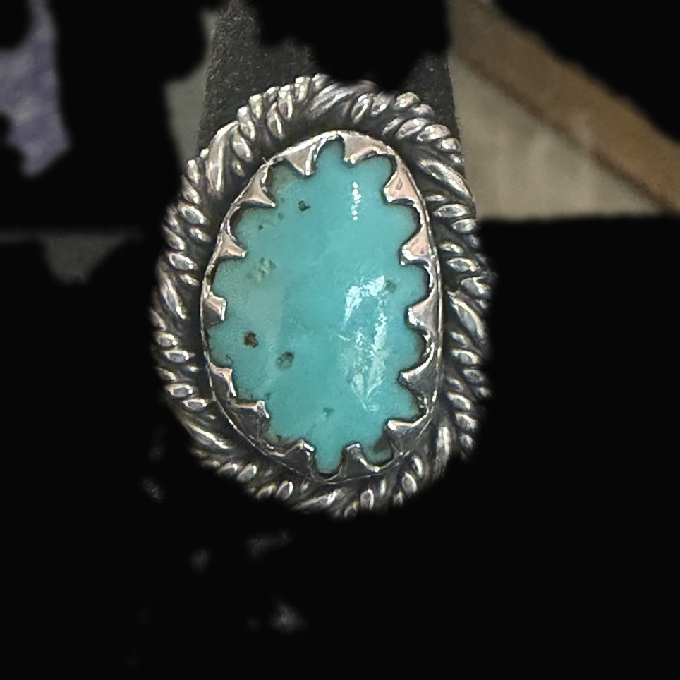 Genuine Turquoise Oval Ring — teal oval with sparse dark speckles, clean and calm