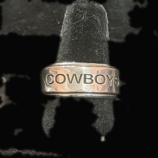 Front view of cowboys Sterling Silver Band Ring, Men's Western Band, Regul Silver, Size 8