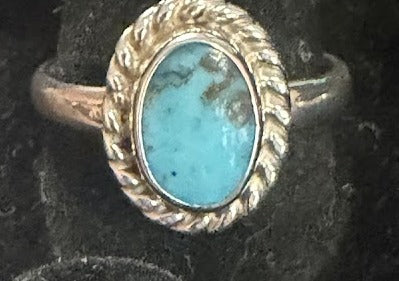 Genuine Turquoise Oval Ring | Golden Kiss | Sterling Silver | Regul Silver | Size 9