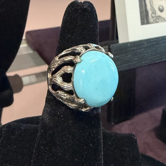 Back view of turquoise Ring, Sterling Silver, Oval, Size 6.5