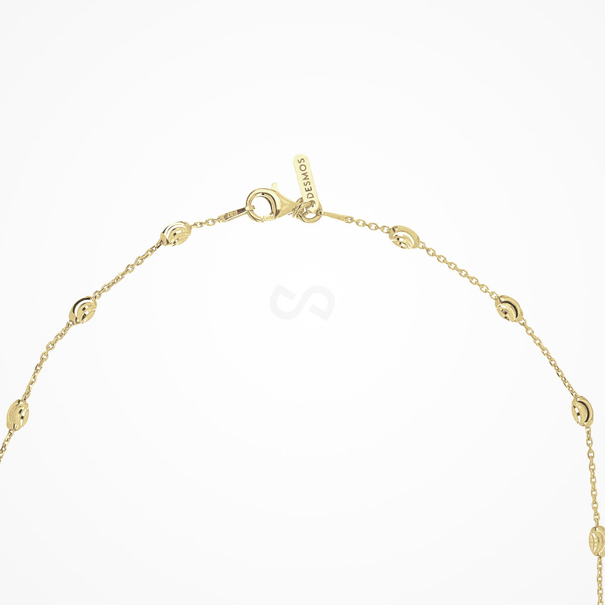 Station Moon necklace by DESMOS, sterling silver with 18K gold plate, lobster clasp and tag
