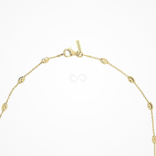 Station Moon necklace by DESMOS, sterling silver with 18K gold plate, lobster clasp and tag