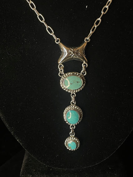 Detail view of handcrafted Genuine Turquoise and Sterling Silver Necklace, Bracelet, Earrings, and Ring Set