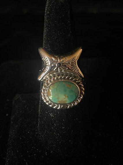 Detail view of handcrafted Genuine Turquoise and Sterling Silver Necklace, Bracelet, Earrings, and Ring Set